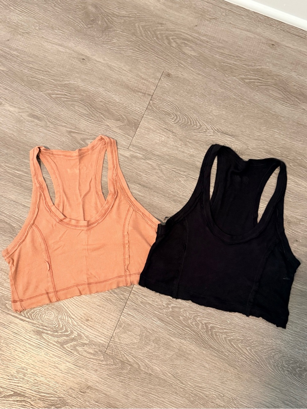Bombshell Sportswear Peach & Black Racerback Cropped Tanks Set of 2